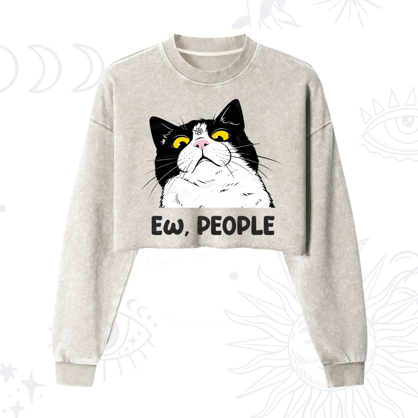 Purplehecate Ew People Cat Cropped Washed Sweatshirt