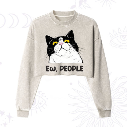 Purplehecate Ew People Cat Cropped Washed Sweatshirt