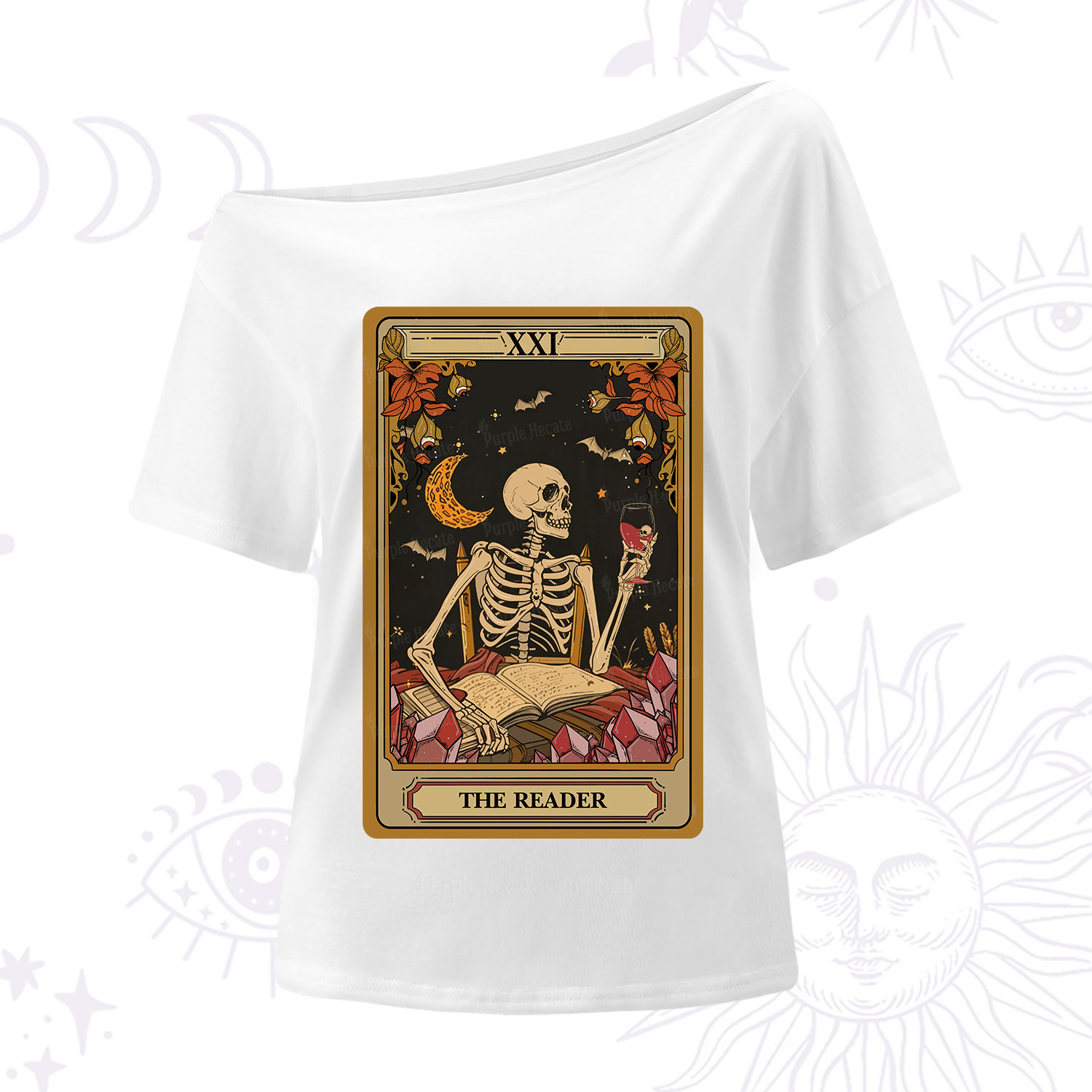 Purplehecate The Reader Tarot Skeleton One Shoulder T-Shirt