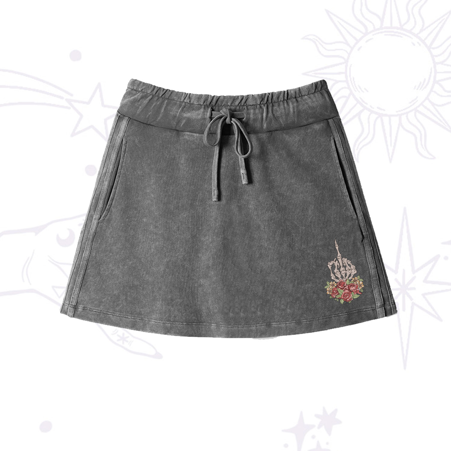 Purplehecate The Zero Of Fucks Washed Drawstring Mini Skirt