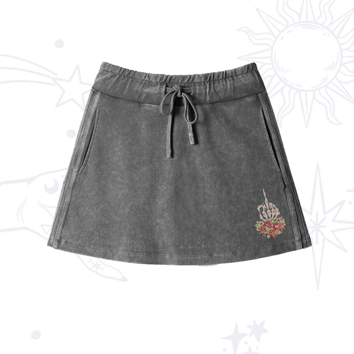 Purplehecate The Zero Of Fucks Washed Drawstring Mini Skirt