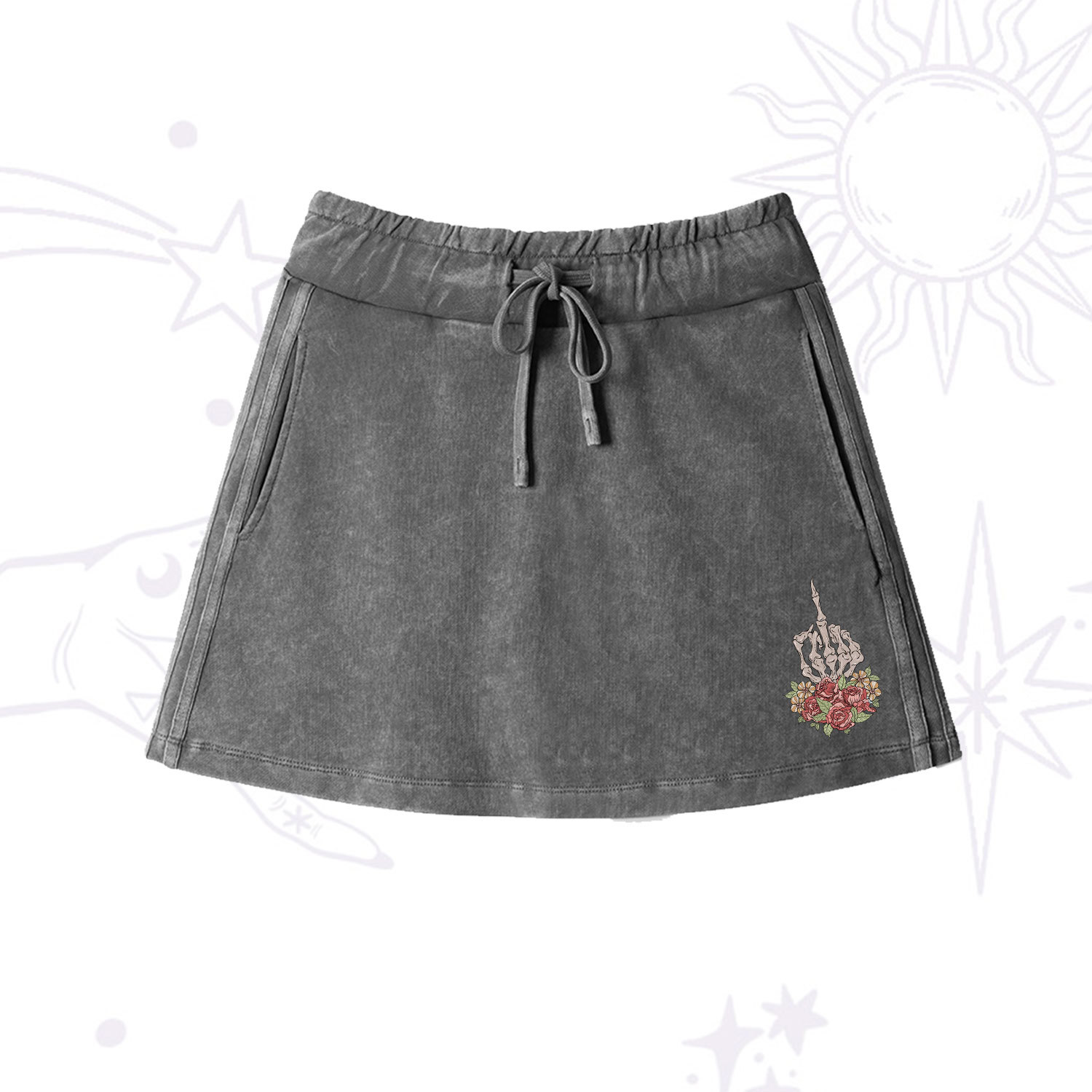 Purplehecate The Zero Of Fucks Washed Drawstring Mini Skirt