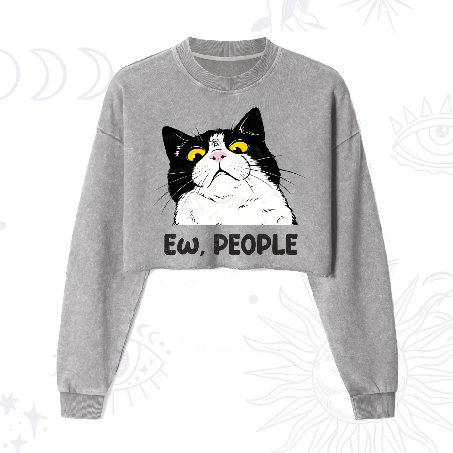 Purplehecate Ew People Cat Cropped Washed Sweatshirt