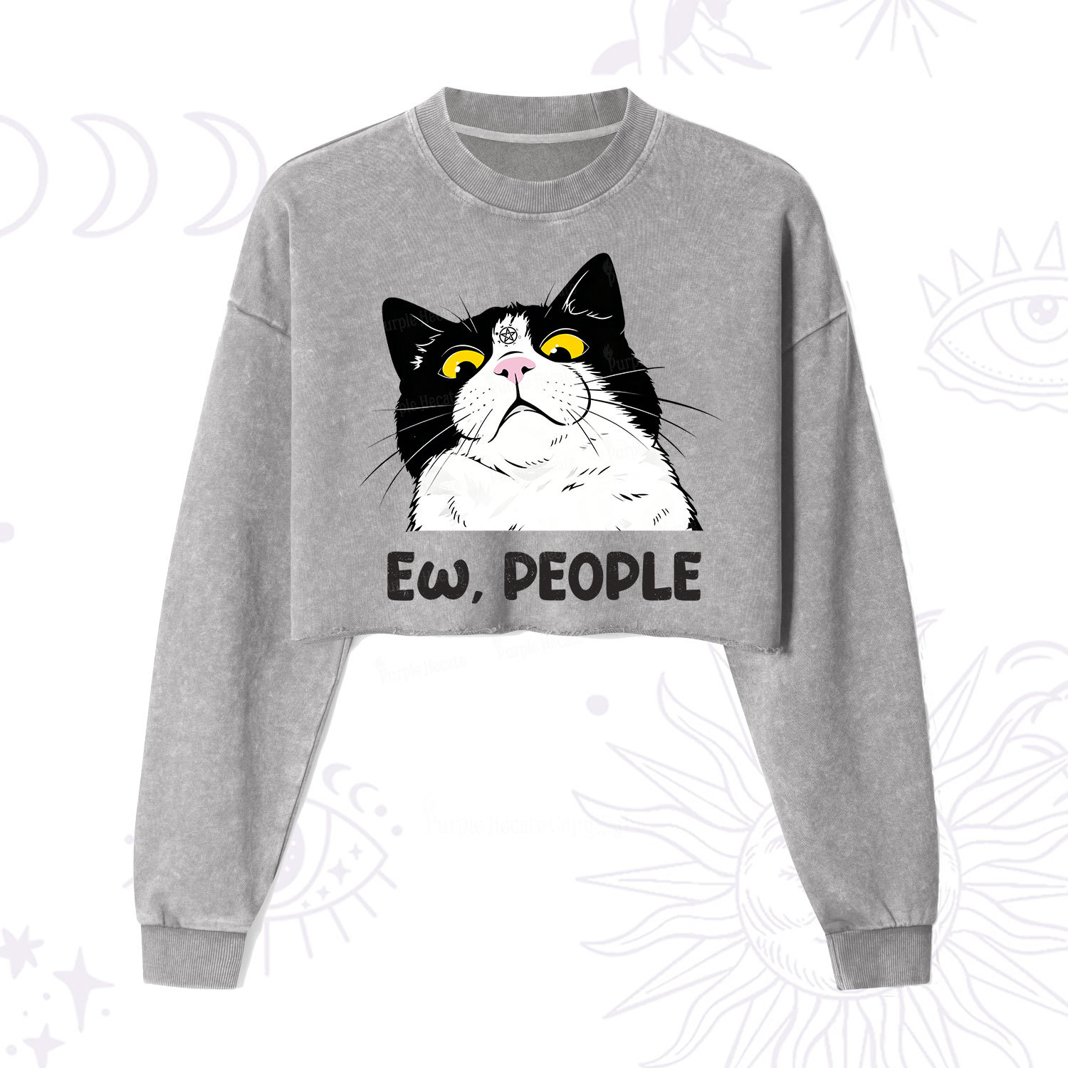 Purplehecate Ew People Cat Cropped Washed Sweatshirt