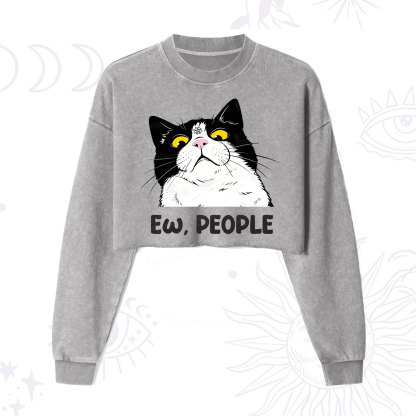 Purplehecate Ew People Cat Cropped Washed Sweatshirt