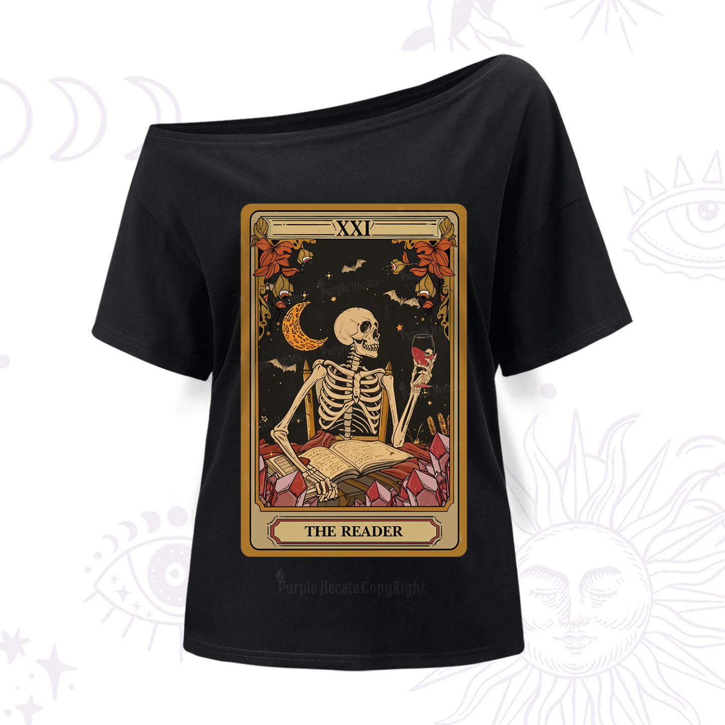 Purplehecate The Reader Tarot Skeleton One Shoulder T-Shir