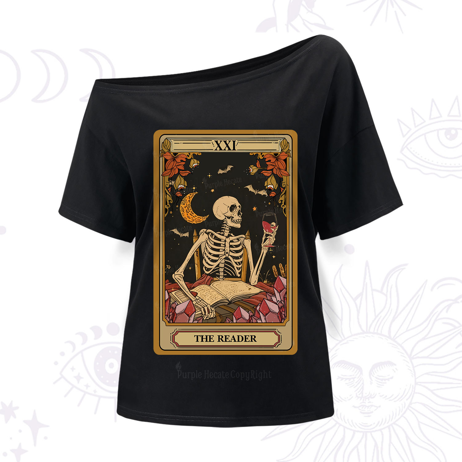 Purplehecate The Reader Tarot Skeleton One Shoulder T-Shir