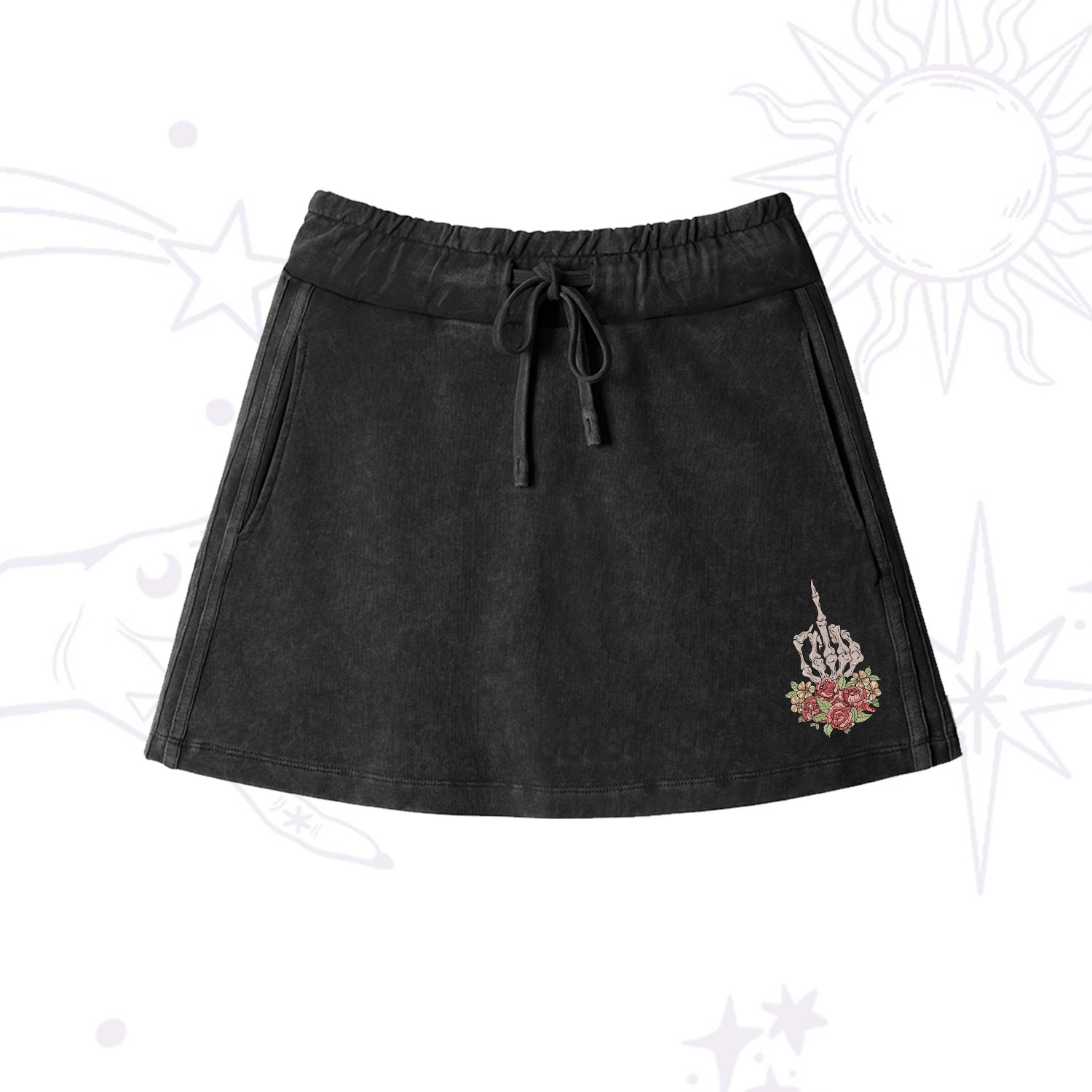 Purplehecate The Zero Of Fucks Washed Drawstring Mini Skirt