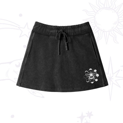 Purplehecate Moon Bee Washed Drawstring Mini Skirt