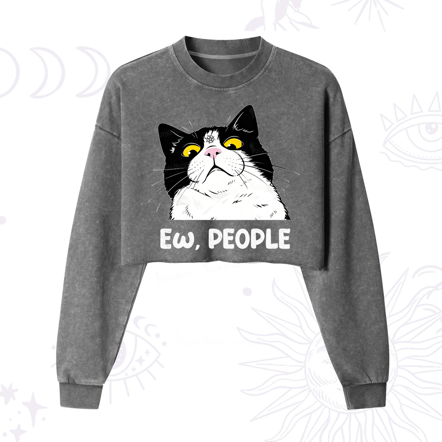 Purplehecate Ew People Cat Cropped Washed Sweatshirt