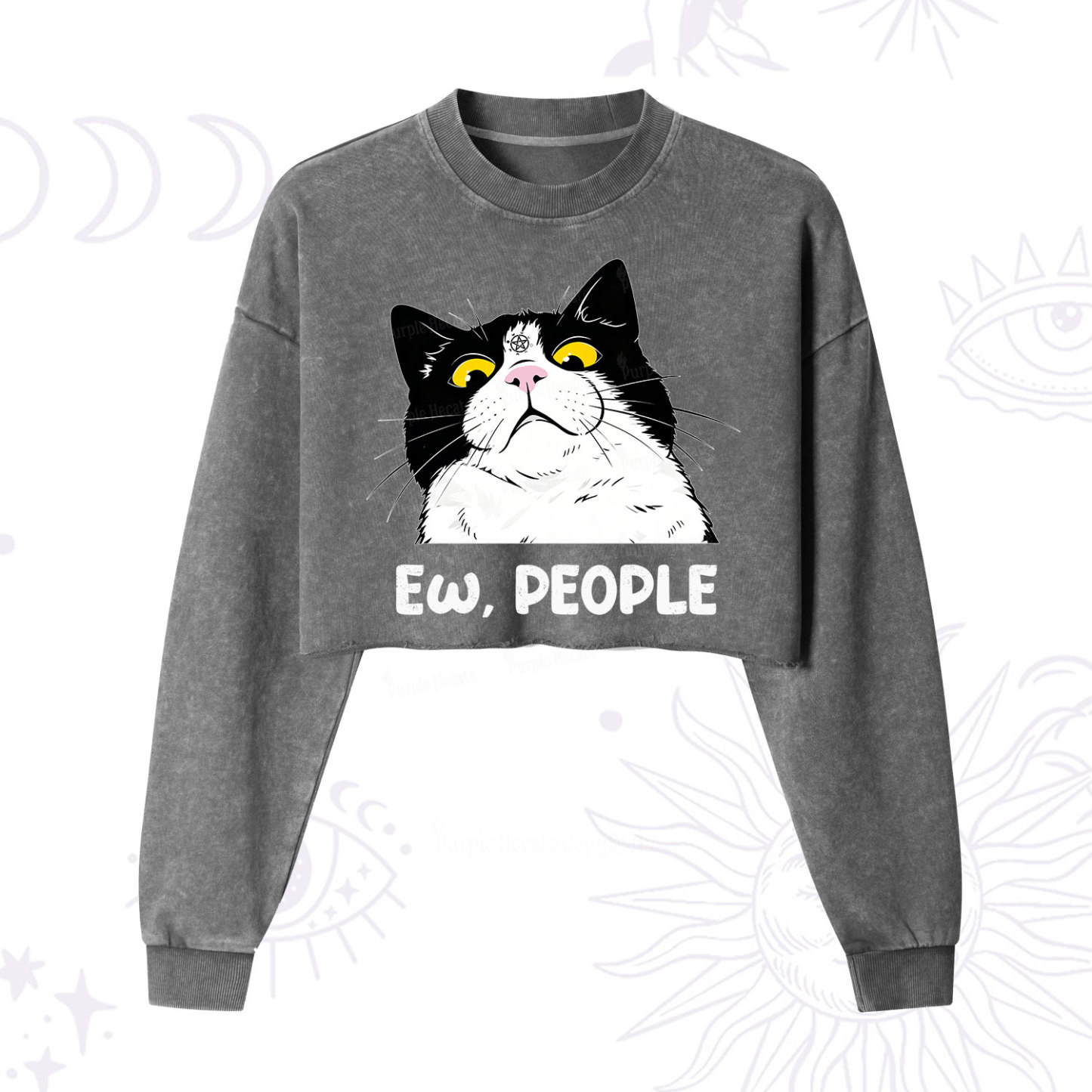 Purplehecate Ew People Cat Cropped Washed Sweatshirt