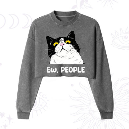 Purplehecate Ew People Cat Cropped Washed Sweatshirt