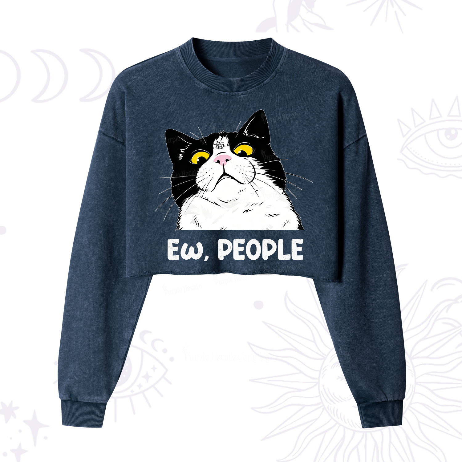 Purplehecate Ew People Cat Cropped Washed Sweatshirt