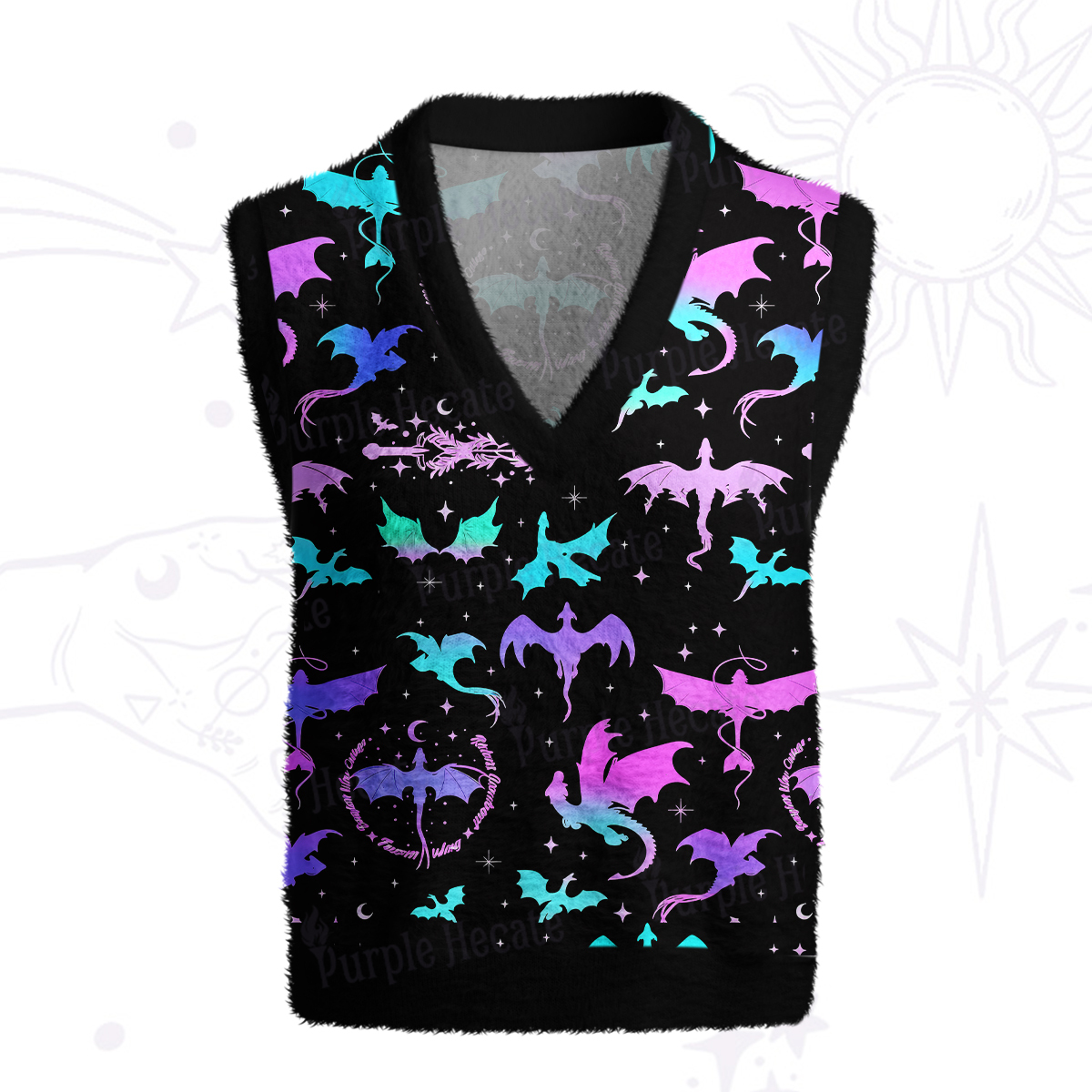 Purplehecate Neon Fantasy Dragon Allover Ugly Sweater Vest