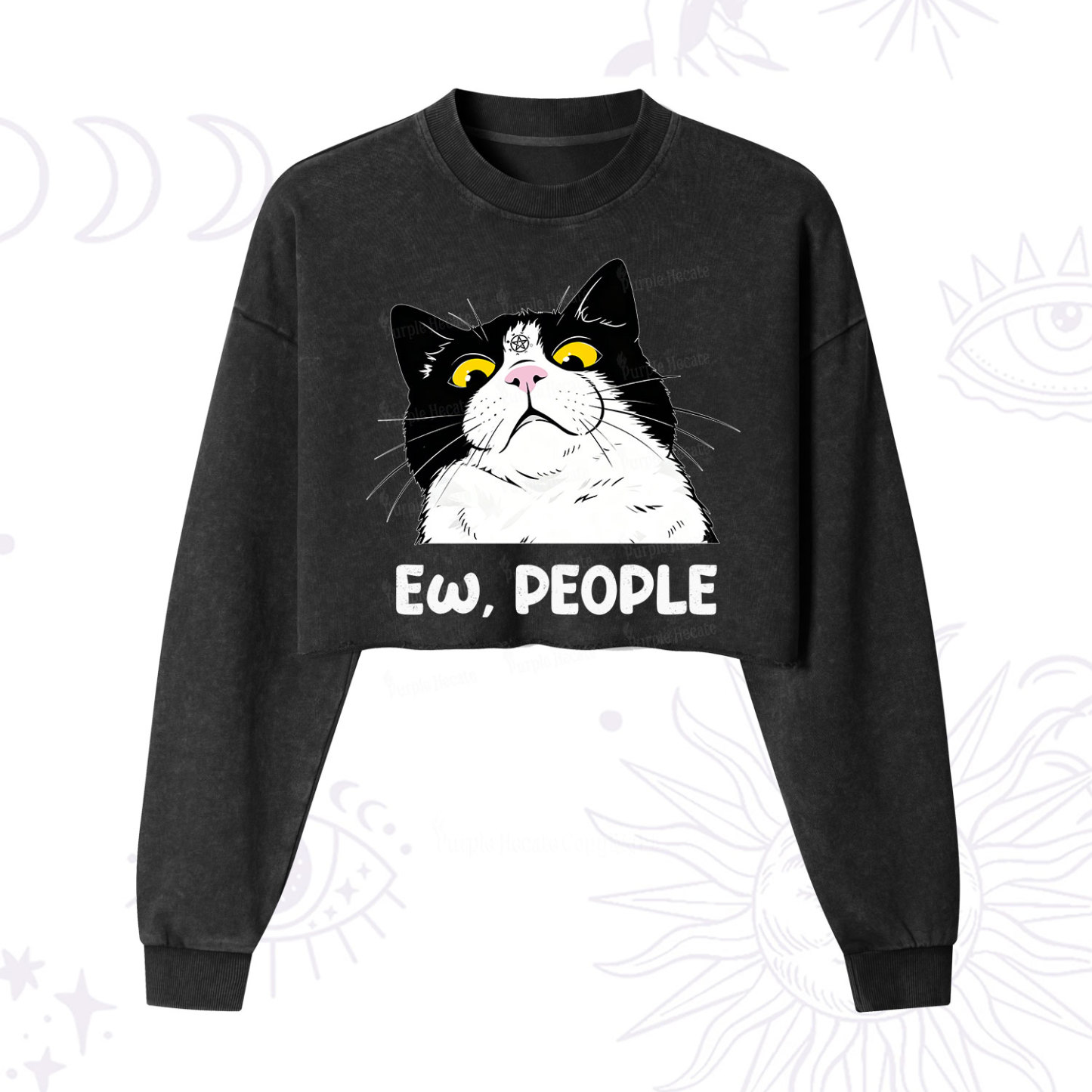 Purplehecate Ew People Cat Cropped Washed Sweatshirt