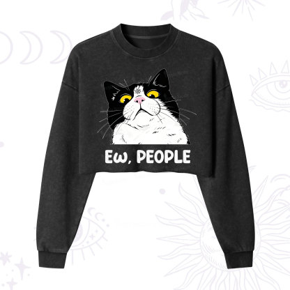Purplehecate Ew People Cat Cropped Washed Sweatshirt