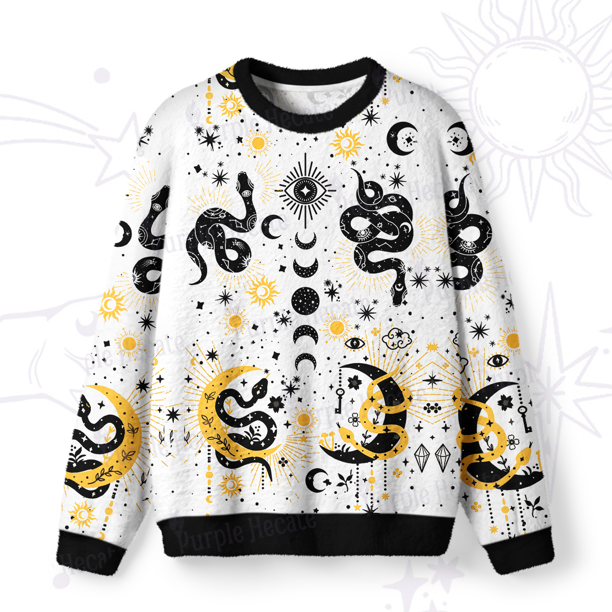 Purplehecate Divine Serpent Under the Moon Fuzzy Ugly Sweatshirt
