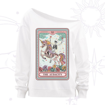 Purplehecate The Funny Skeleton Audacity Tarot Off The Shoulder Sweatshirt