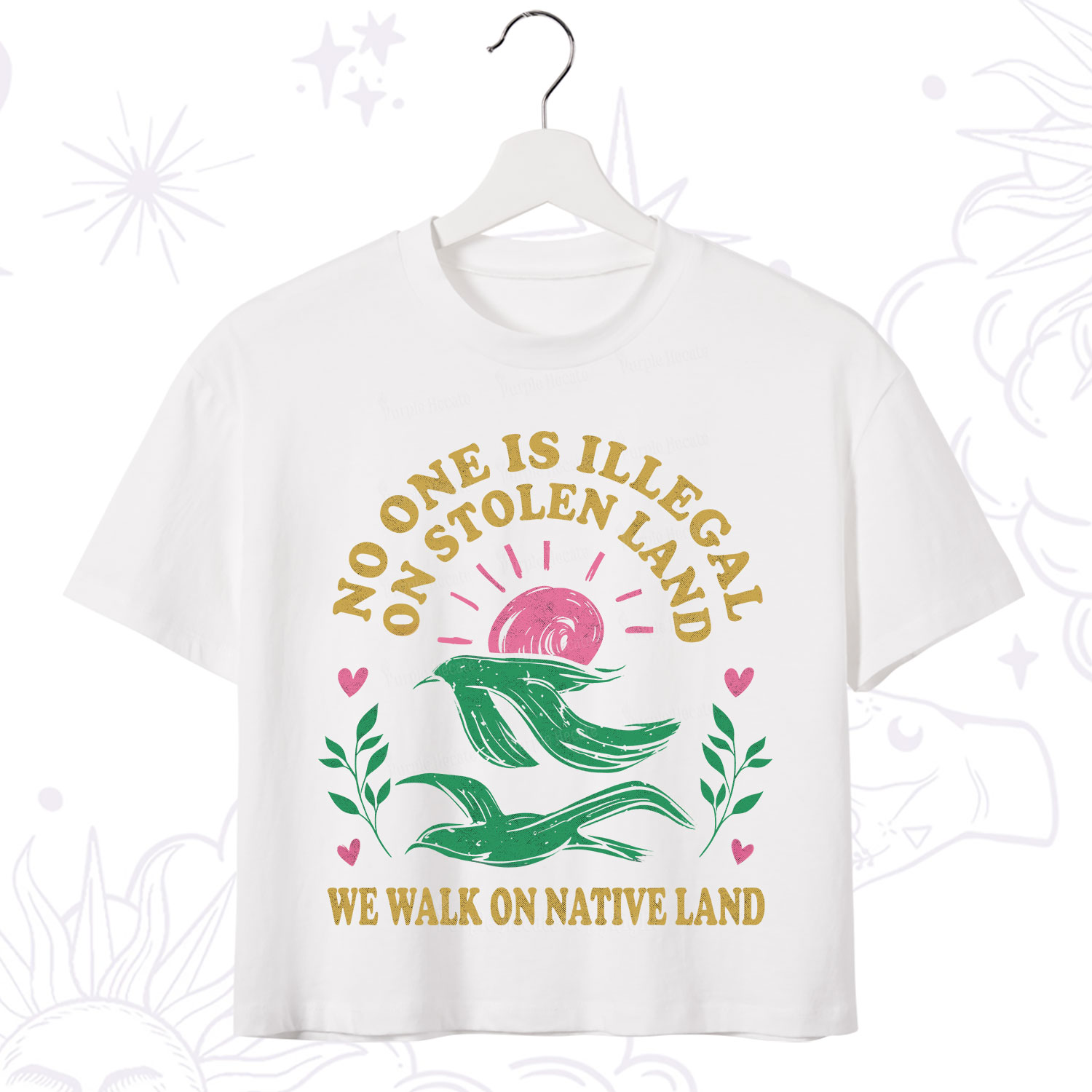 Purplehecate No One is Illegal on Stolen Land Crop T-Shirt