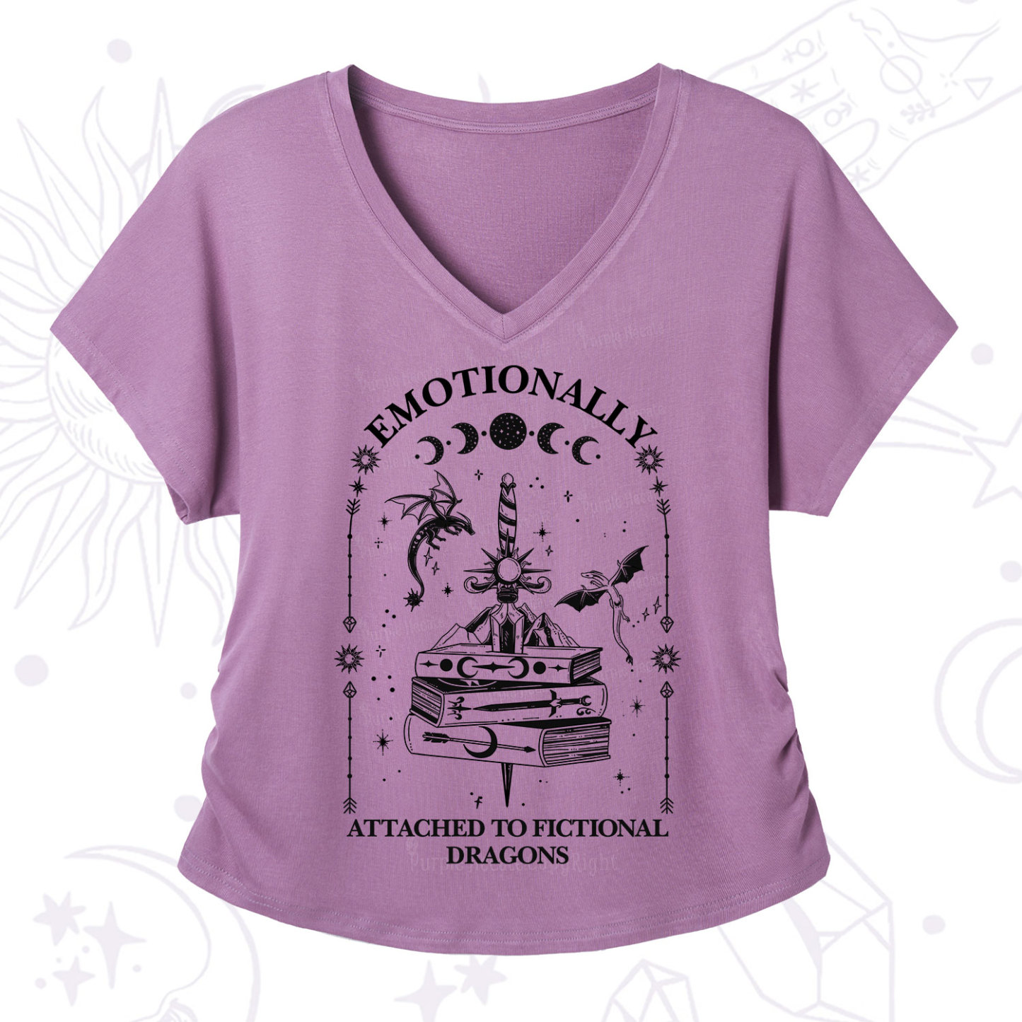 Purplehecate Emotionally Attached to Fictional Dragons V-Neck T-Shirt