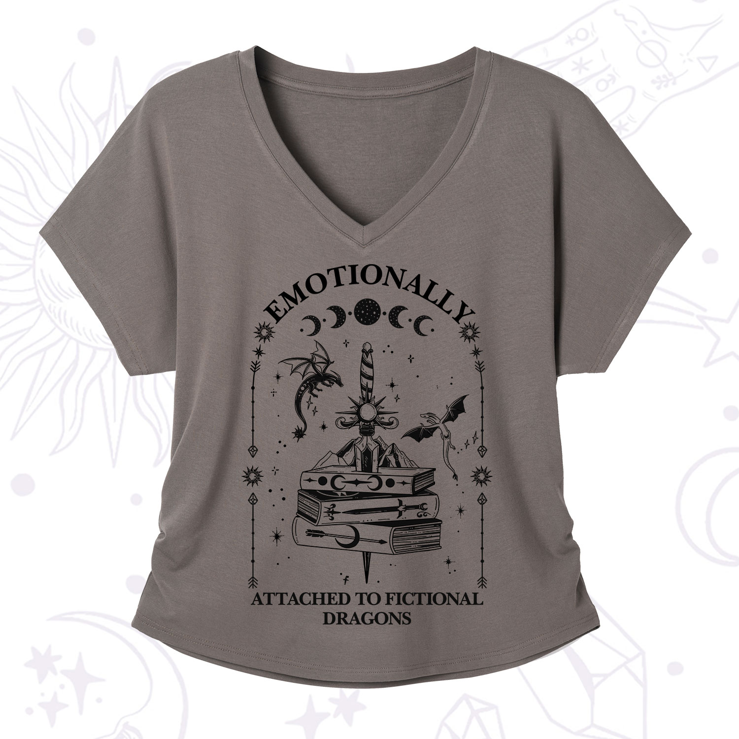 Purplehecate Emotionally Attached to Fictional Dragons V-Neck T-Shirt