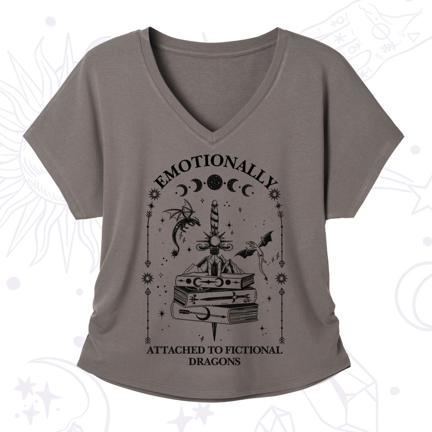 Purplehecate Emotionally Attached to Fictional Dragons V-Neck T-Shirt