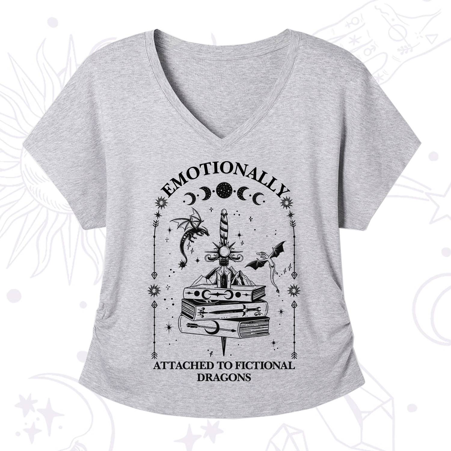 Purplehecate Emotionally Attached to Fictional Dragons V-Neck T-Shirt