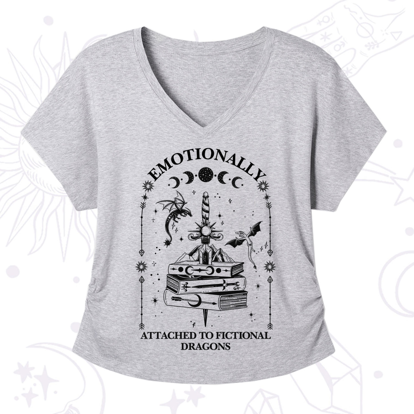 Purplehecate Emotionally Attached to Fictional Dragons V-Neck T-Shirt