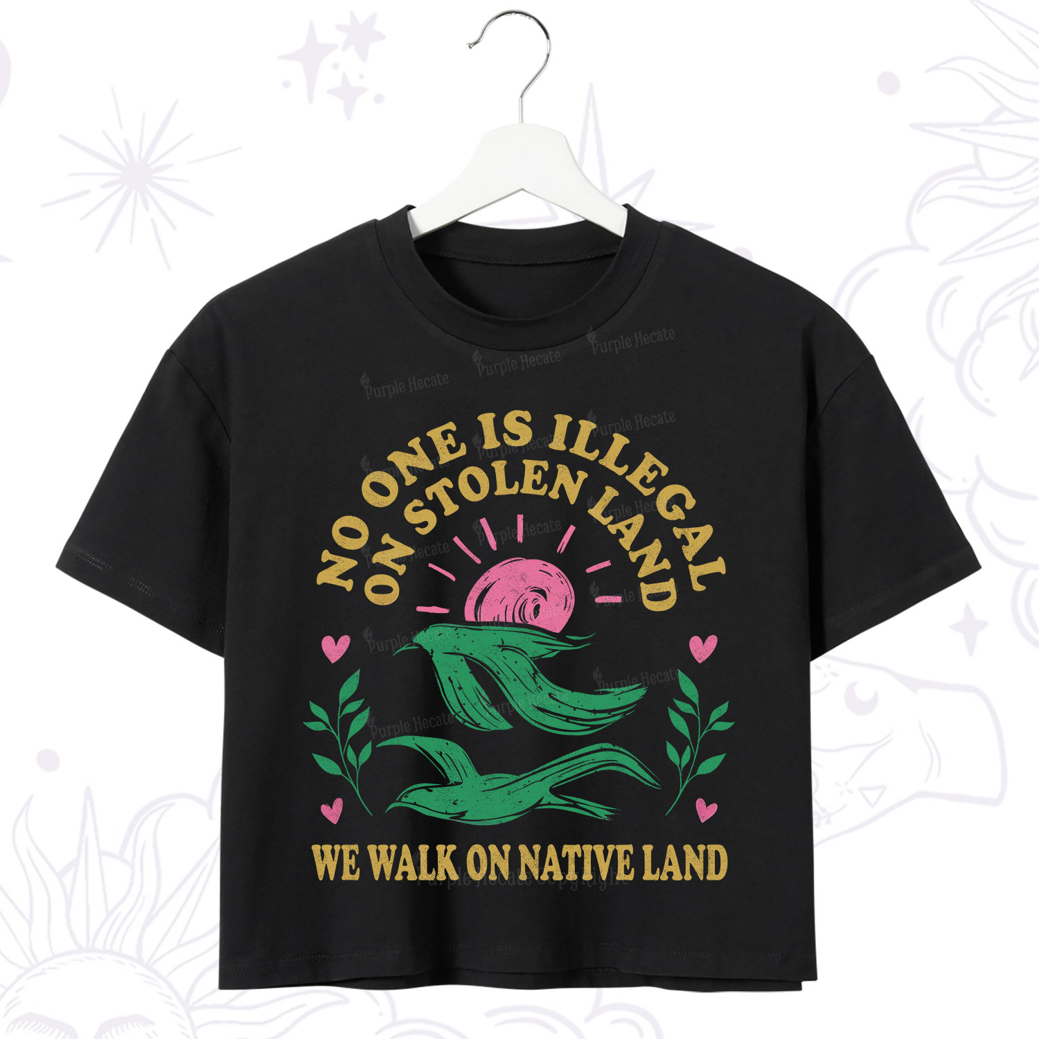 Purplehecate No One is Illegal on Stolen Land Crop T-Shirt