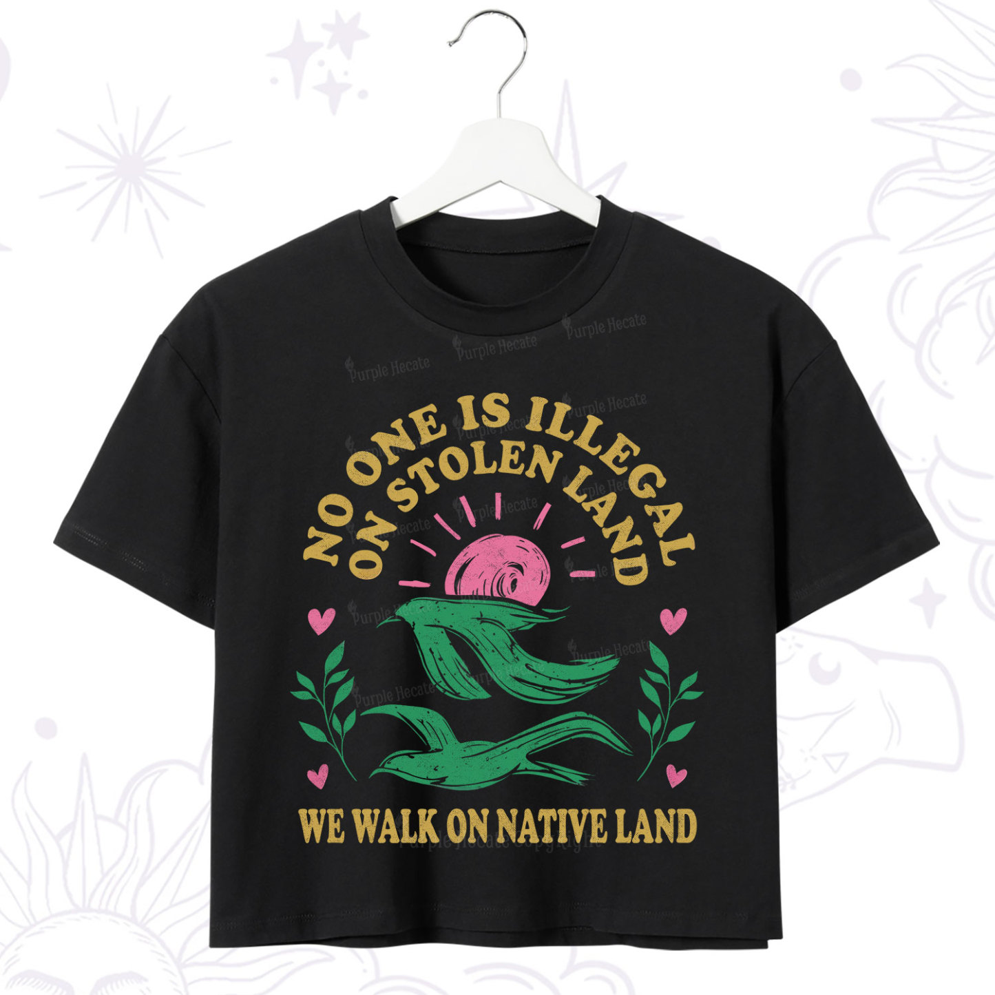Purplehecate No One is Illegal on Stolen Land Crop T-Shirt
