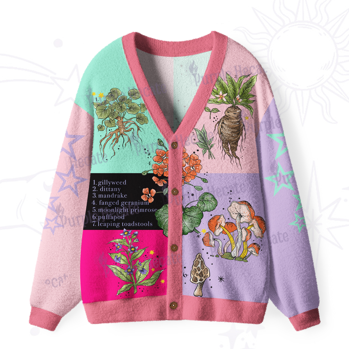 Purplehecate Magical Herbcraft Ugly Cardigan Sweaters