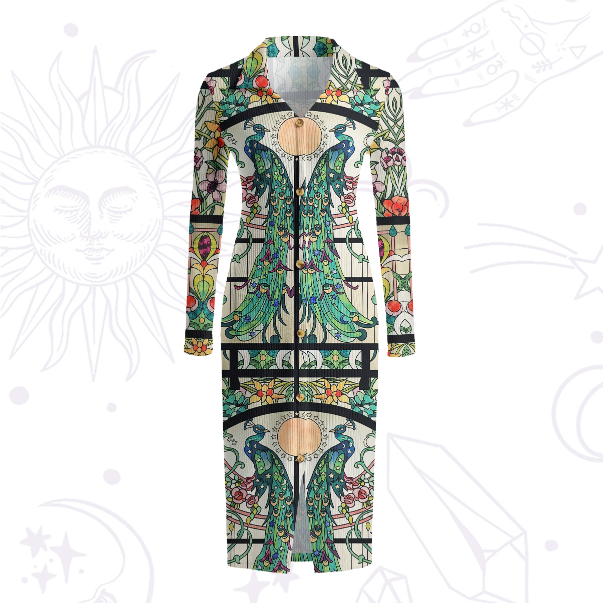 Purplehecate Mystic Peacock Stained Glass Ribbed Knit Dress