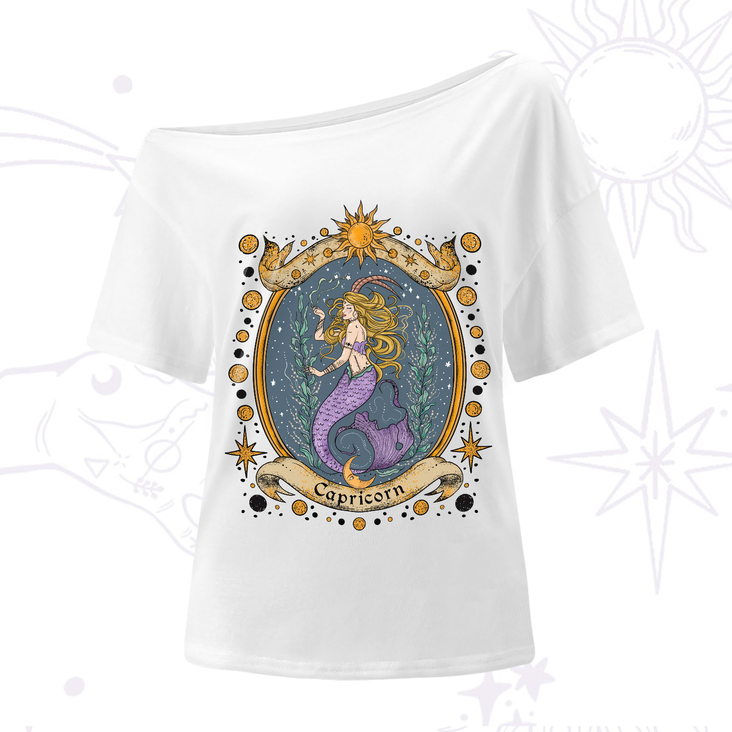 Purplehecate Celestial Capricorn Zodiac One-Shoulder T-Shirt
