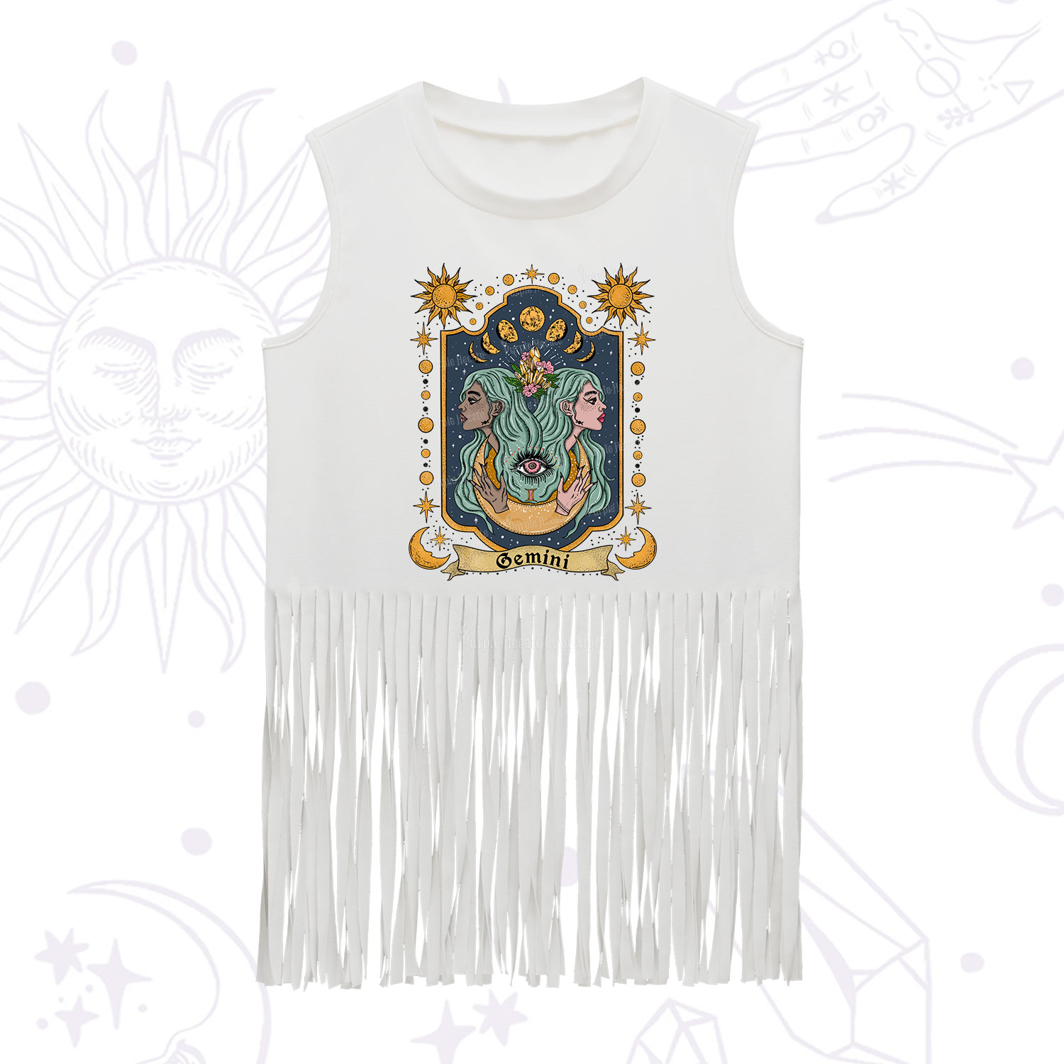 Purplehecate Gemini Zodiac Fringe Tank Top