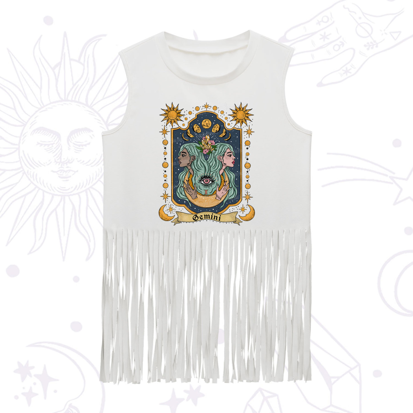 Purplehecate Gemini Zodiac Fringe Tank Top
