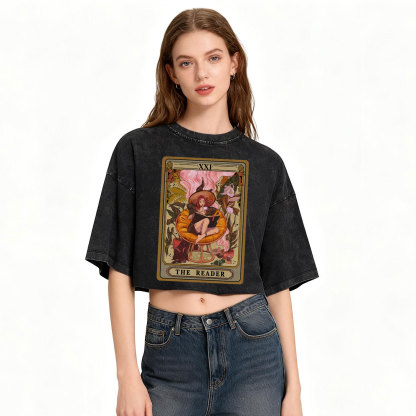 Purplehecate The Reader Tarot Card Washed Cropped T-Shirt