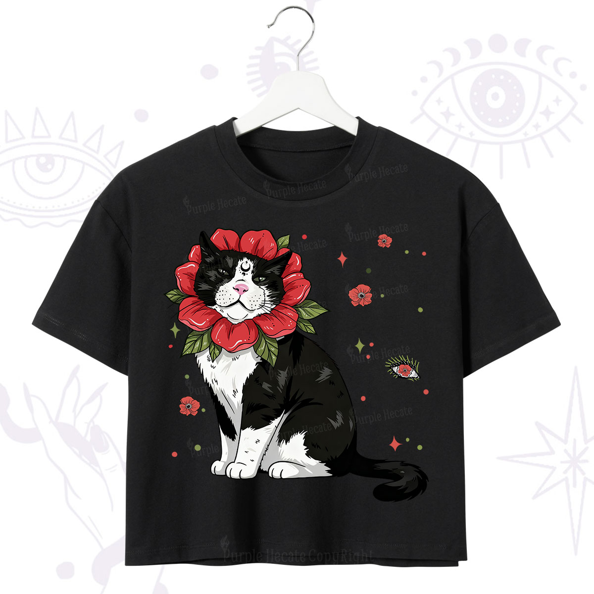 Purplehecate Cat in Flower Crown Crop T-Shirt