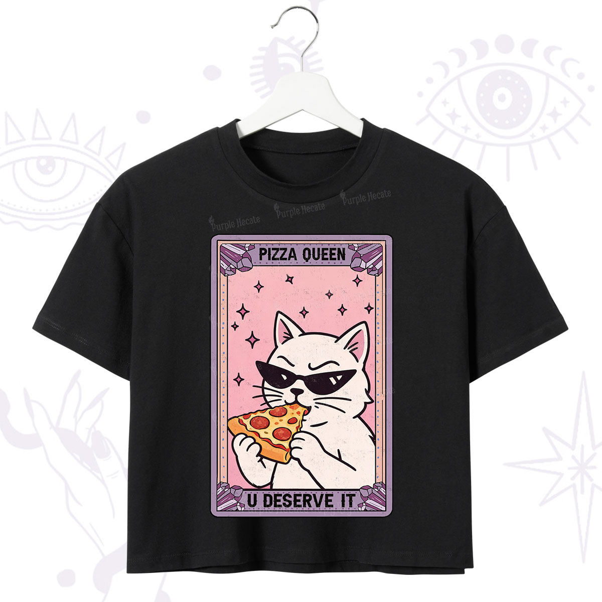 Purplehecate The Pizza Queen Cat Tarot Crop T-Shirt
