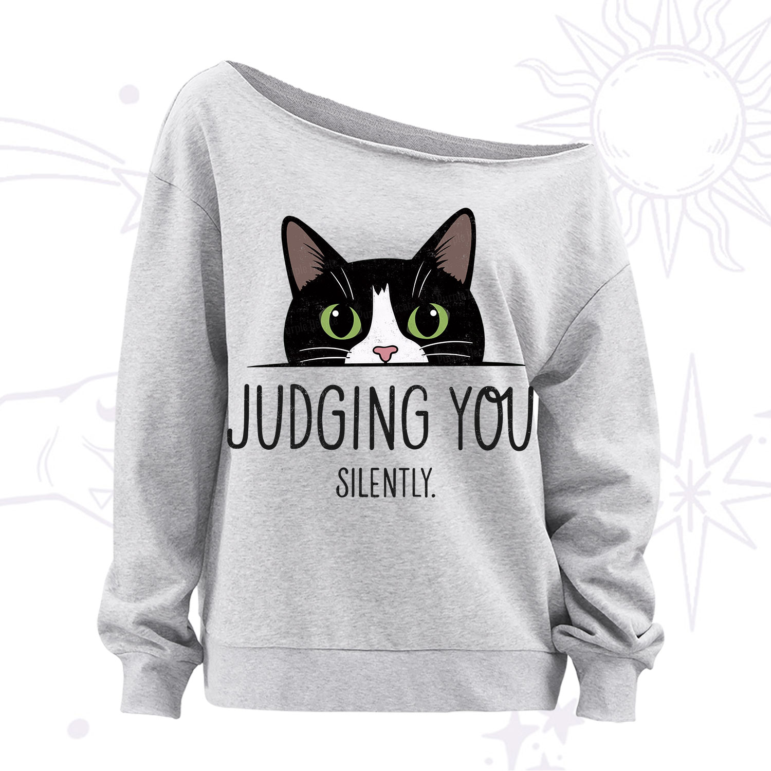 Purplehecate Cute Cat Judging You Silently Off The Shoulder Sweatshirt