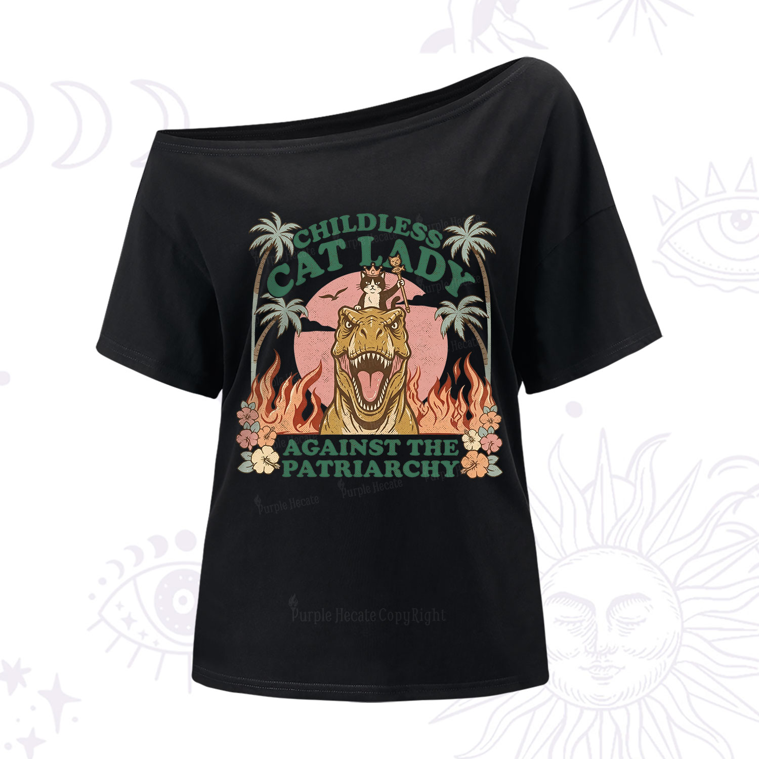 Purplehecate Childless Cat Lady Burn the Patriarchy One Shoulder T-Shirt