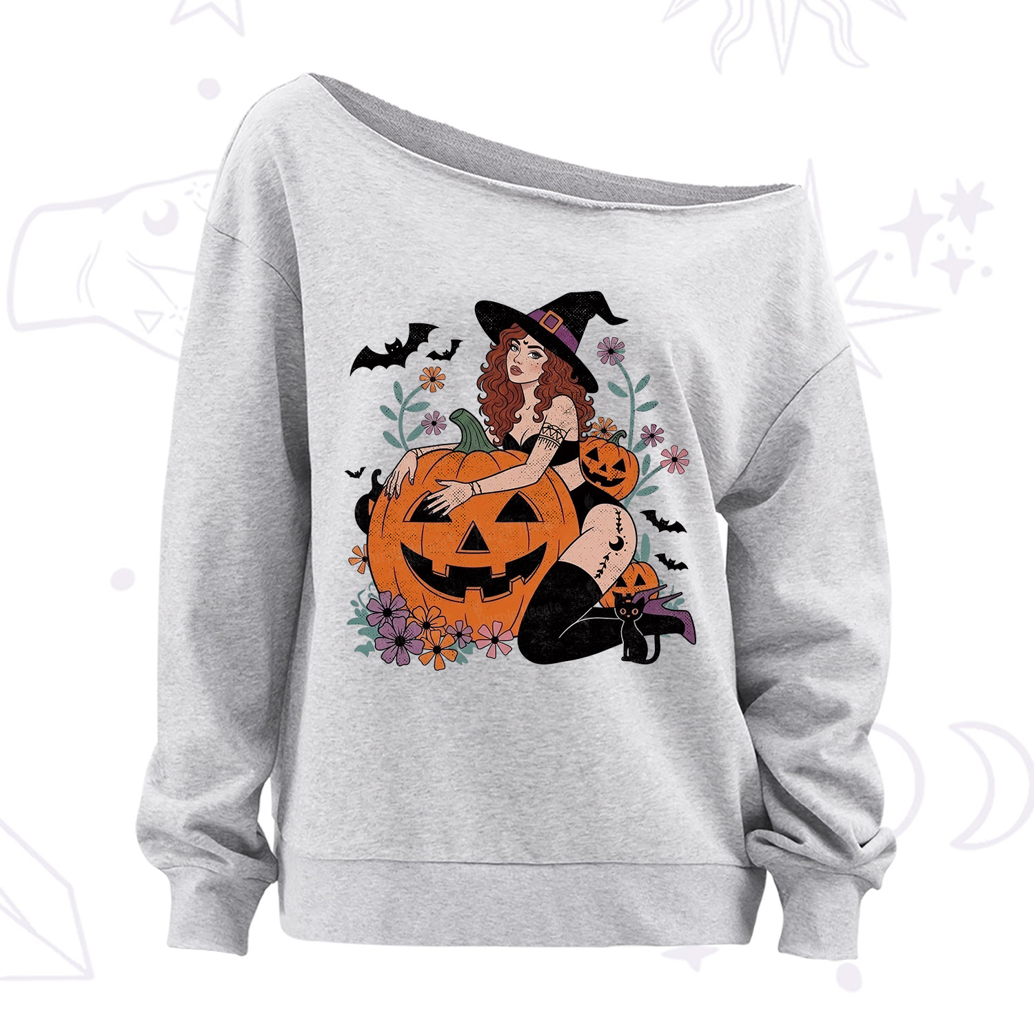 Purplehecate Enchanting Pumpkin Witch Halloween Off The Shoulder Sweatshirt