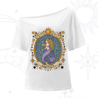 Purplehecate Celestial Capricorn Zodiac One-Shoulder T-Shirt