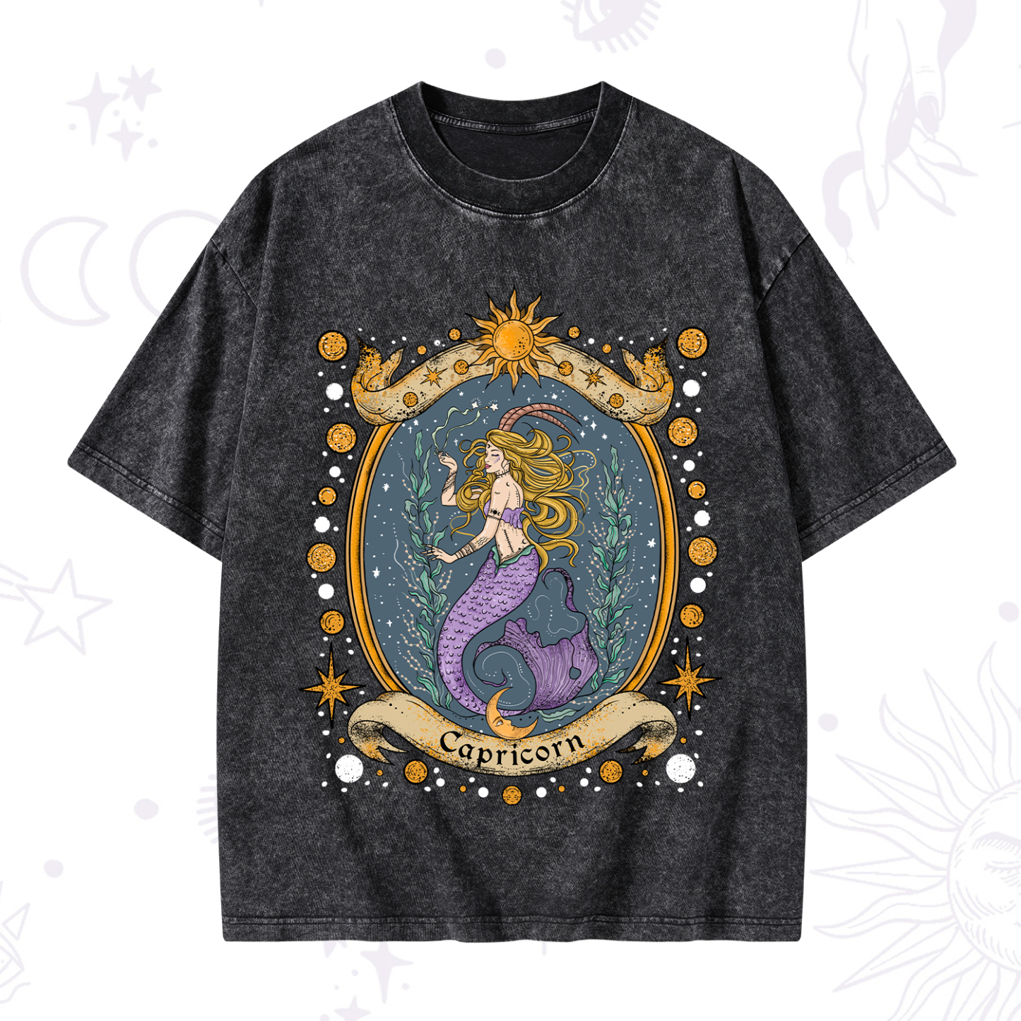 Magic Purplehecate Celestial Capricorn Zodiac Washed T-Shirt