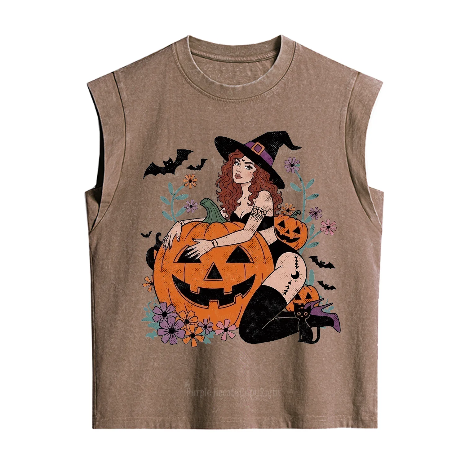 Purplehecate Enchanting Pumpkin Witch Halloween Vintage Washed Tank