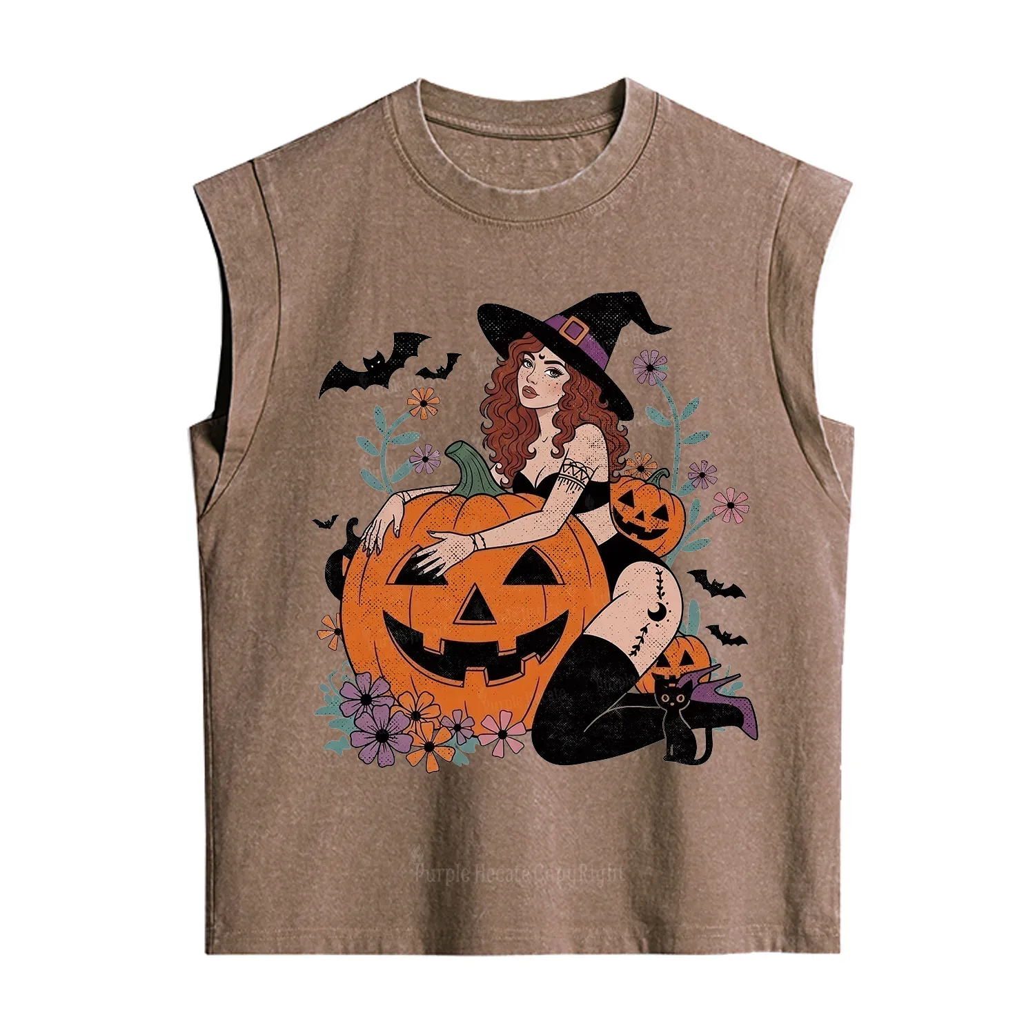 Purplehecate Enchanting Pumpkin Witch Halloween Vintage Washed Tank