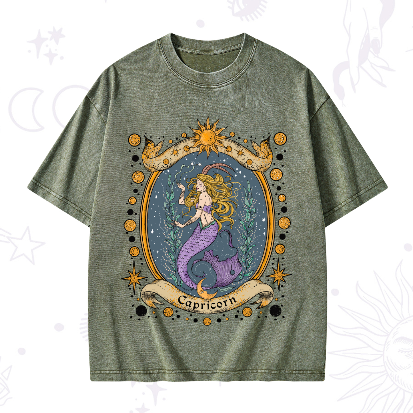 Purplehecate Celestial Capricorn Zodiac Washed T-Shirt