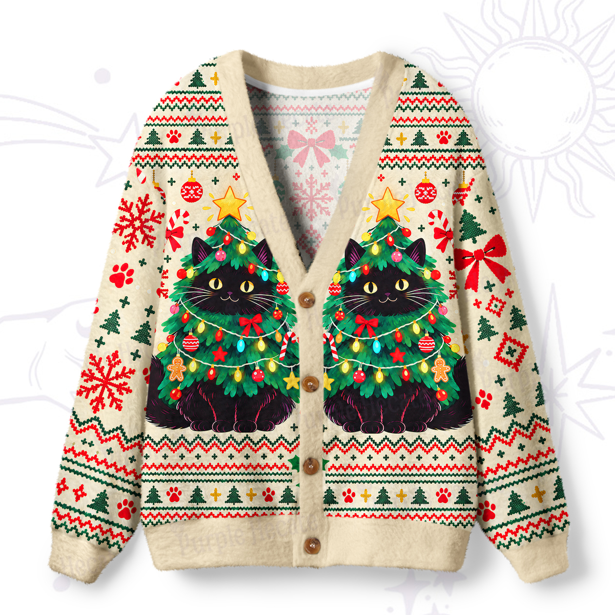 Purplehecate Christmas Magic Girl Ugly Cardigan Sweaters