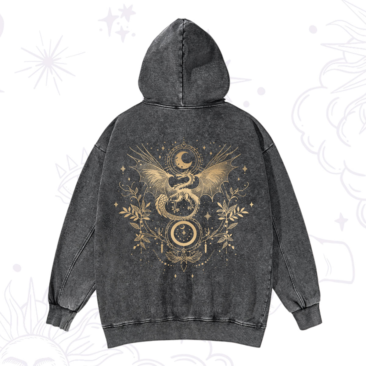 Purplehecate Celestial Dragon Moon Phase Washed Hoodie