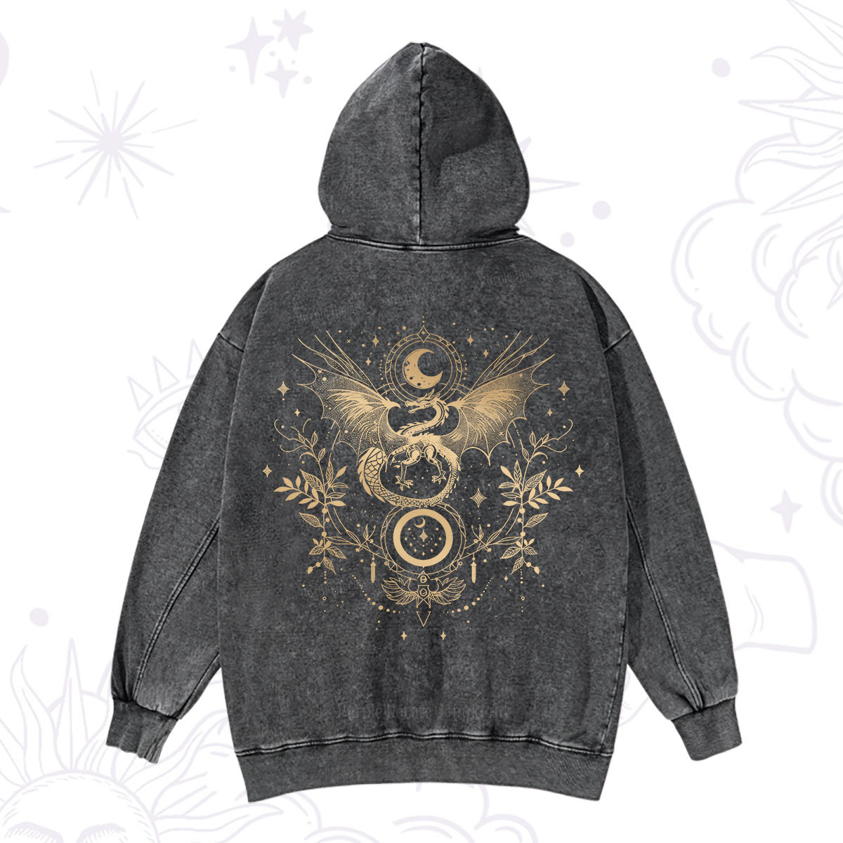 Purplehecate Celestial Dragon Moon Phase Washed Hoodie