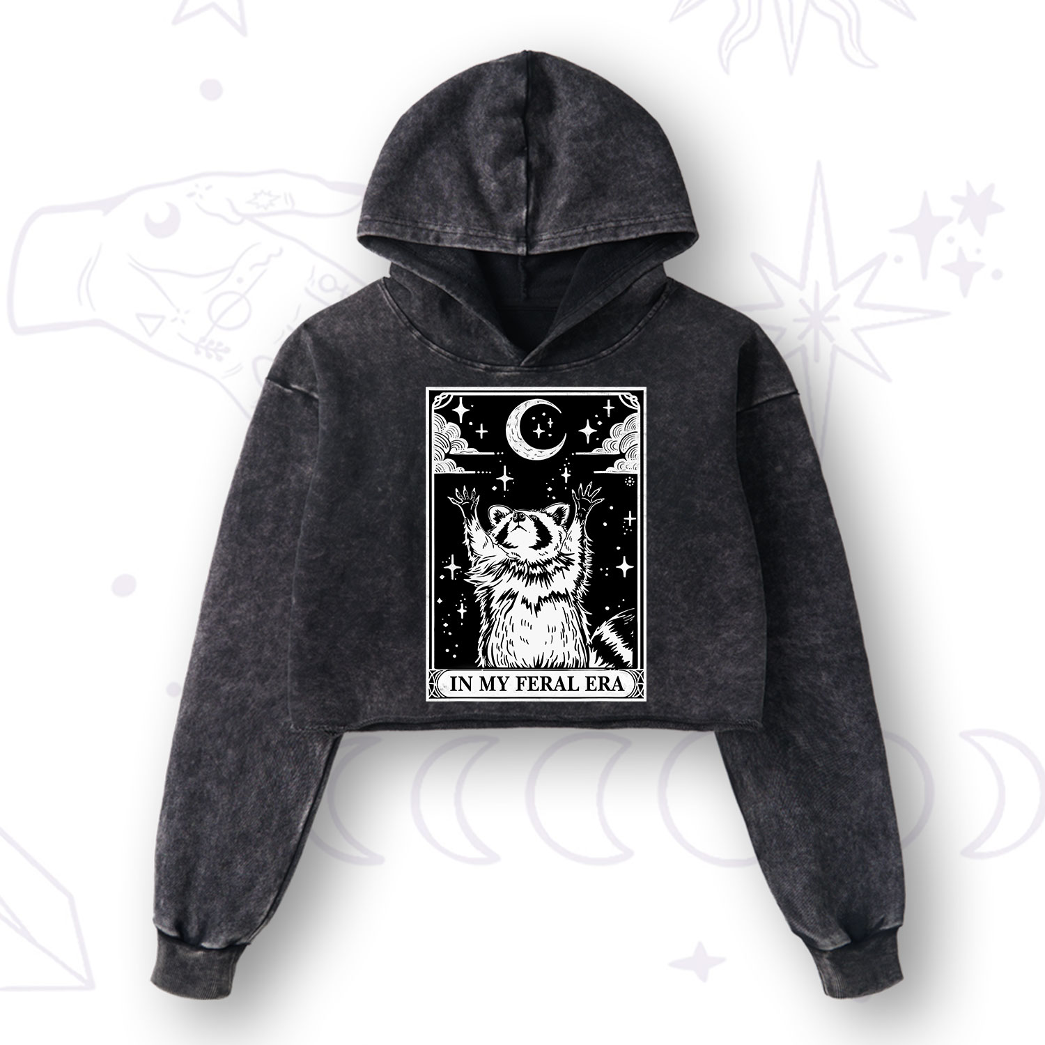 Purplehecate The In My Feral Era Oracle Card Washed Cropped Hoodie